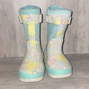Girls Northside Neoprene Rain/Snow Boot Size 6 mint pink yellow print